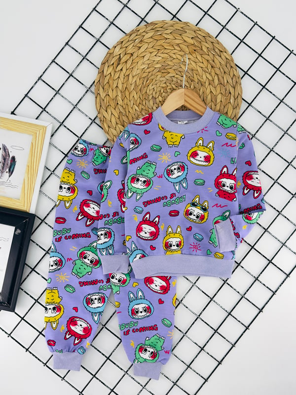 1000-42 Lbb Baskılı Kız Çocuk Penye Pijama Takım-LİLA