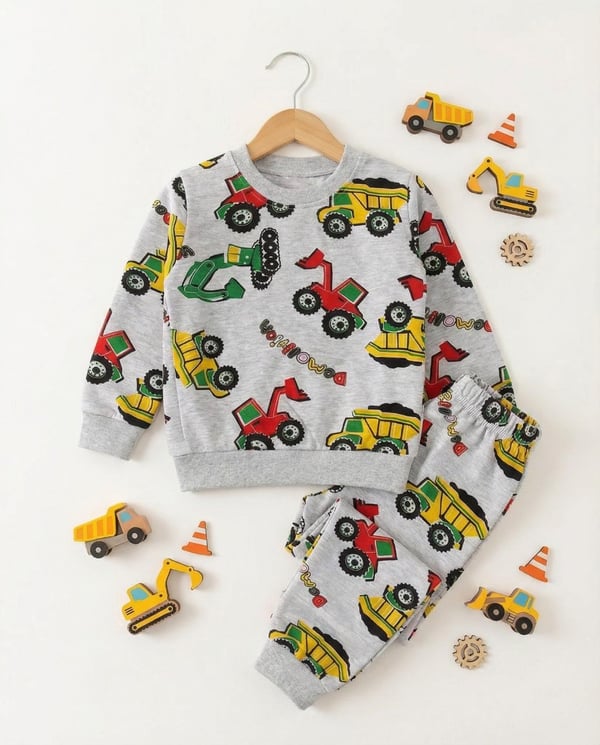 1000-60 Traktör Baskılı Erkek Çocuk Pijama Takımı-GRİ