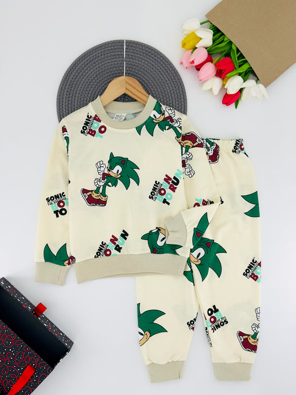 1000-62 Snc Yazılı Baskılı Erkek Çocuk Pijama Takımı-KREM