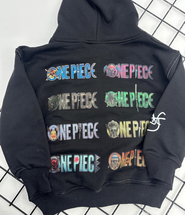 10076 One Piece Baskılı Erkek Çocuk kapşonlu Şardonsuz Üç İplik Sweat-SİYAH