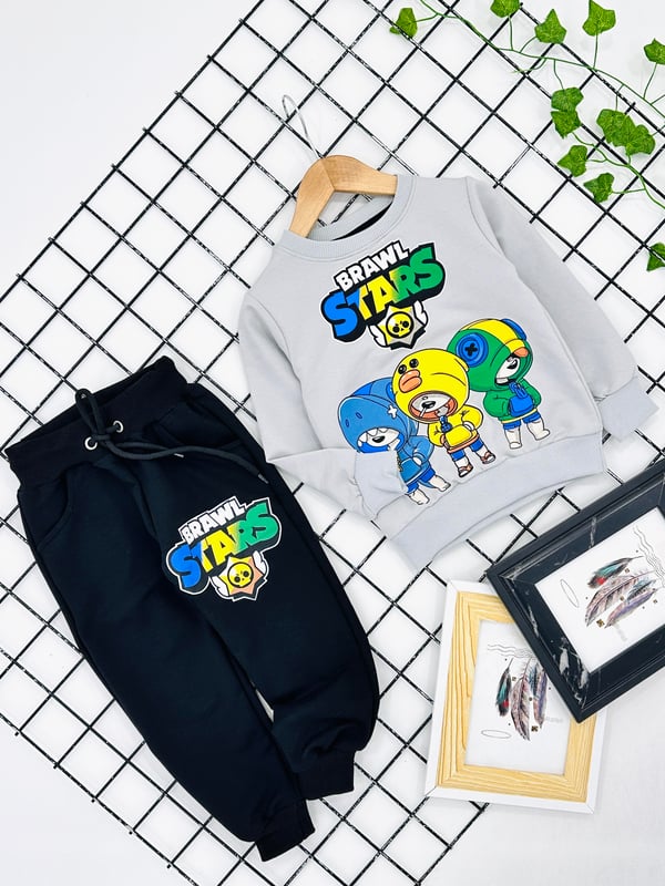 1013-1 Brawl Stars Yazılı Erkek Çocuk Penye Takım-GRİ