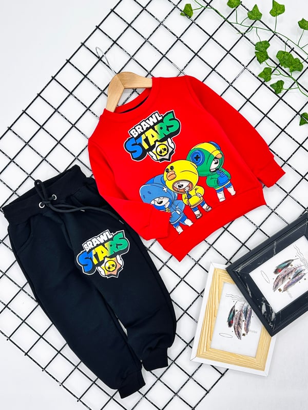 1013-1 Brawl Stars Yazılı Erkek Çocuk Penye Takım-KIRMIZI