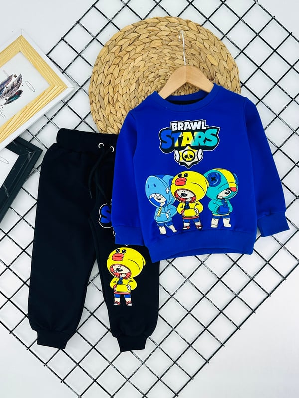 1013-1 Brawl Stars Yazılı Erkek Çocuk Penye Takım-SAKS MAVİ