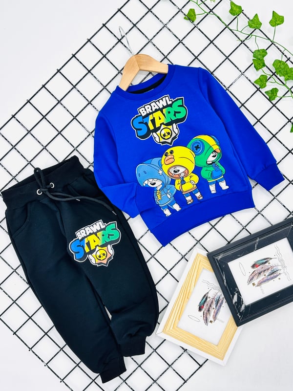 1013-1 Brawl Stars Yazılı Erkek Çocuk Penye Takım-MAVİ