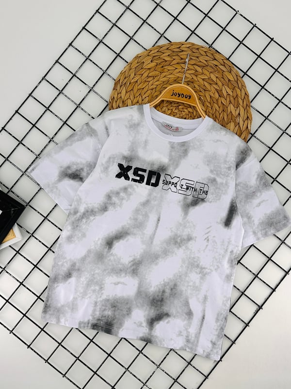 10133 Xsd Yazılı Baskılı Erkek Çocuk Penye Oversize Tişört-BEYAZ