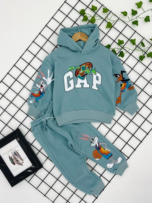 10186 Space jam Baskılı Erkek Çocuk Şardonsuz Üç İplik Takım-YEŞİL