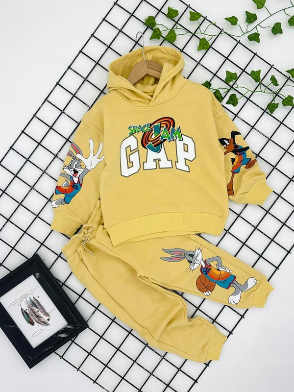 10186 Space jam Baskılı Erkek Çocuk Şardonsuz Üç İplik Takım-SARI