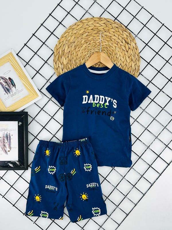 1020-3 Daddy's Best Baskılı Erkek Şortlu Takım-LACİVERT