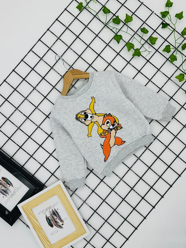 1072-75 Chip Dale Baskılı Erkek Çocuk Üç İp Şardonlu Sweat-GRİ