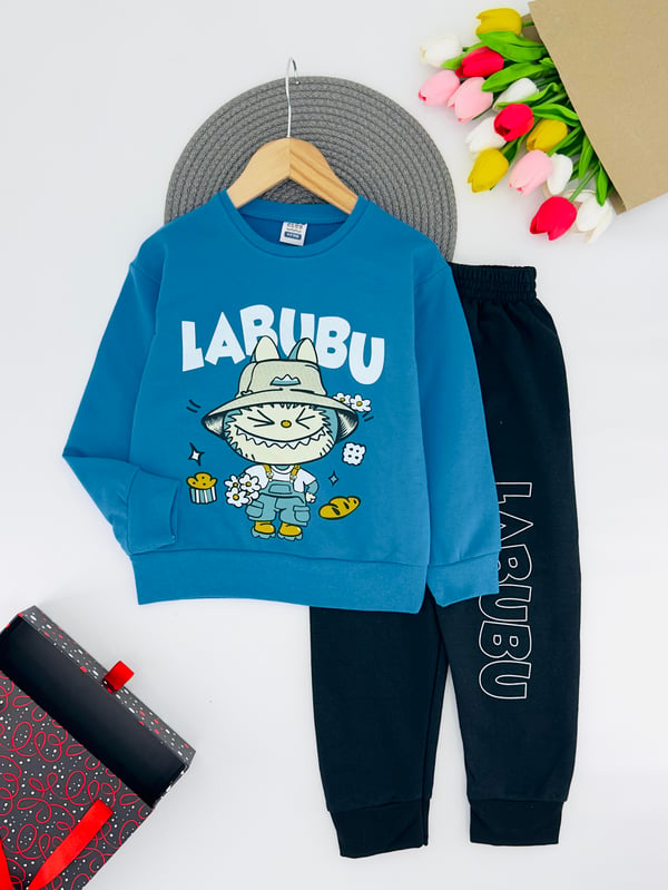 1130-4 Lbb Yazılı Erkek Çocuk Penye Takım-TURKUAZ