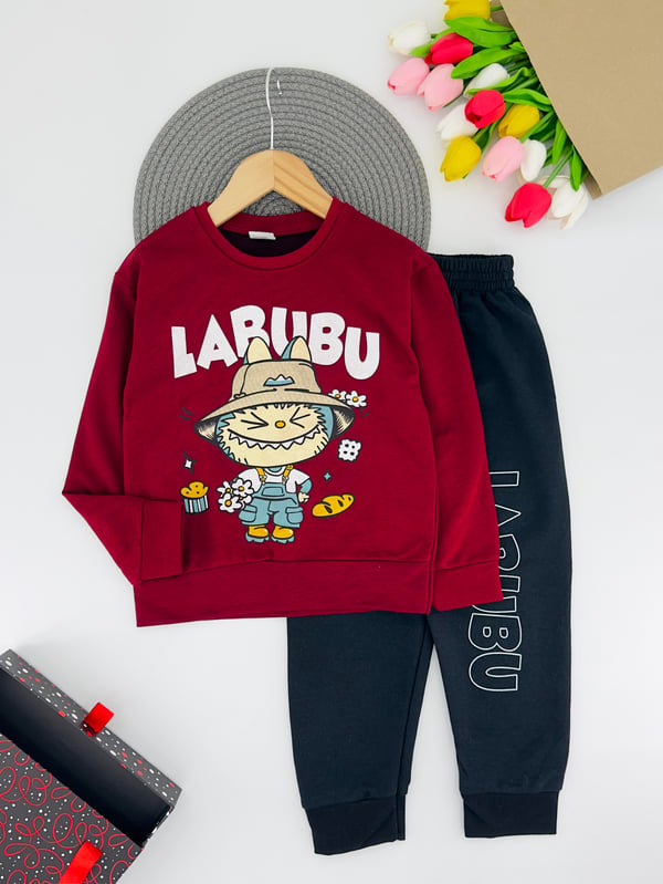 1130-4 Lbb Yazılı Erkek Çocuk Penye Takım-BORDO
