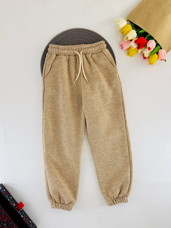 115 Beli Bağlamalı 3 İplik Şardonlu  Unisex Tek Alt-BEJ