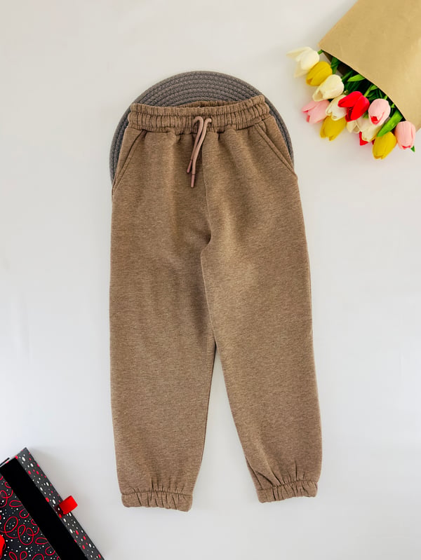 115 Beli Bağlamalı 3 İplik Şardonlu  Unisex Tek Alt-KAHVE