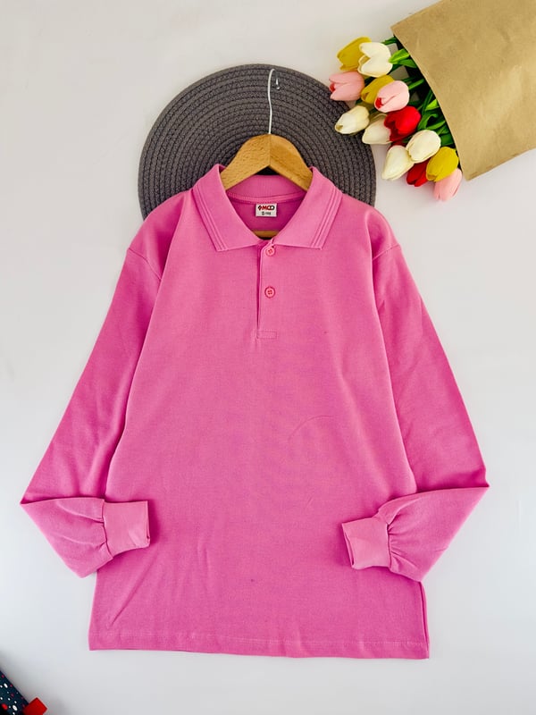 1212 Uzun Kol Unisex Yakalı Çocuk Lacost-PEMBE
