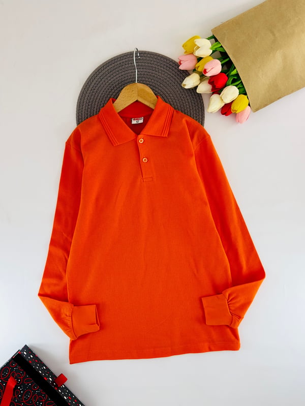 1212 Uzun Kol Unisex Yakalı Çocuk Lacost-TURUNCU