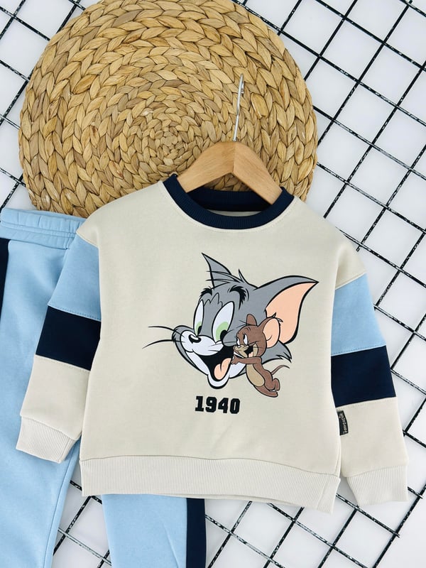 1278 Tm Jry Baskılı Erkek Çocuk Üç İplik Takım-MAVİ