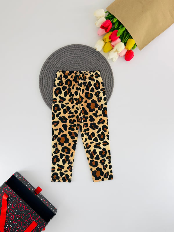 137-2 Leopar Desen Bel Lastikli Kız Çocuk Tayt-LEOPAR