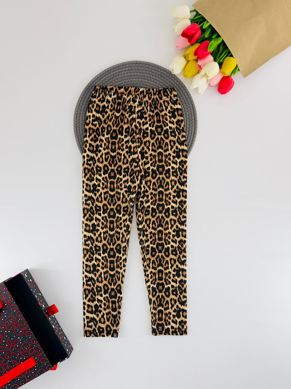 139-4 Leopar Desen Bel Lastikli Kız Çocuk Tayt-LEOPAR