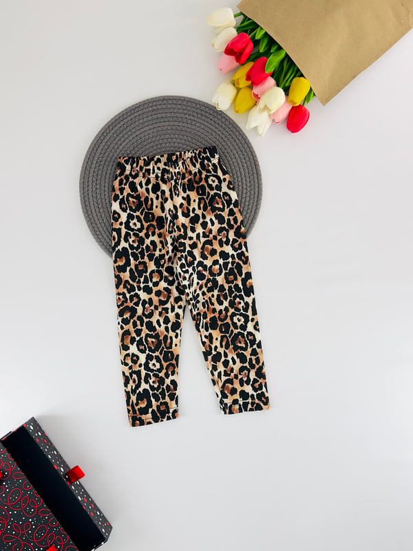 139-5 Leopar Desen Bel Lastikli Kız Çocuk Tayt-LEOPAR