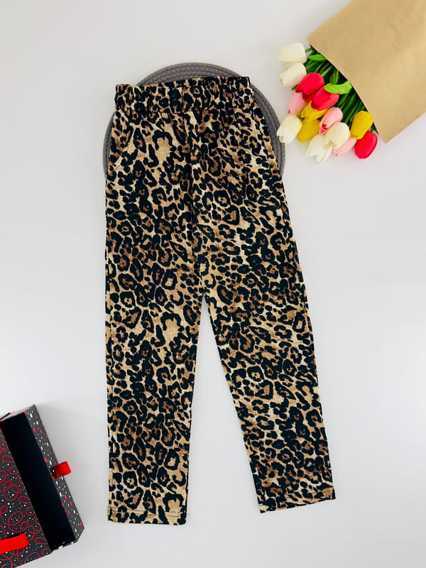 1569-2 Leopar Desen Bel Lastikli Bol Paça Kız Çocuk Tek Alt-LEOPAR