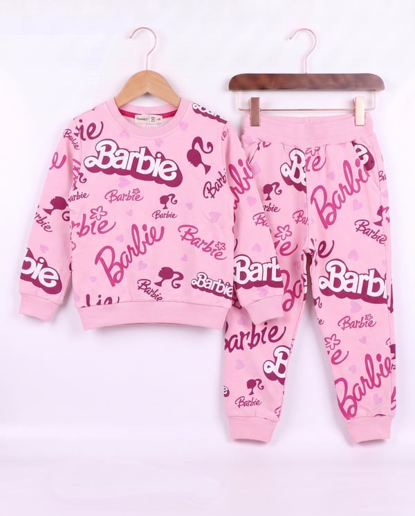 16314 Barbie Baskılı 3 İplik Şardonlu Kız Çocuk Takım-PEMBE