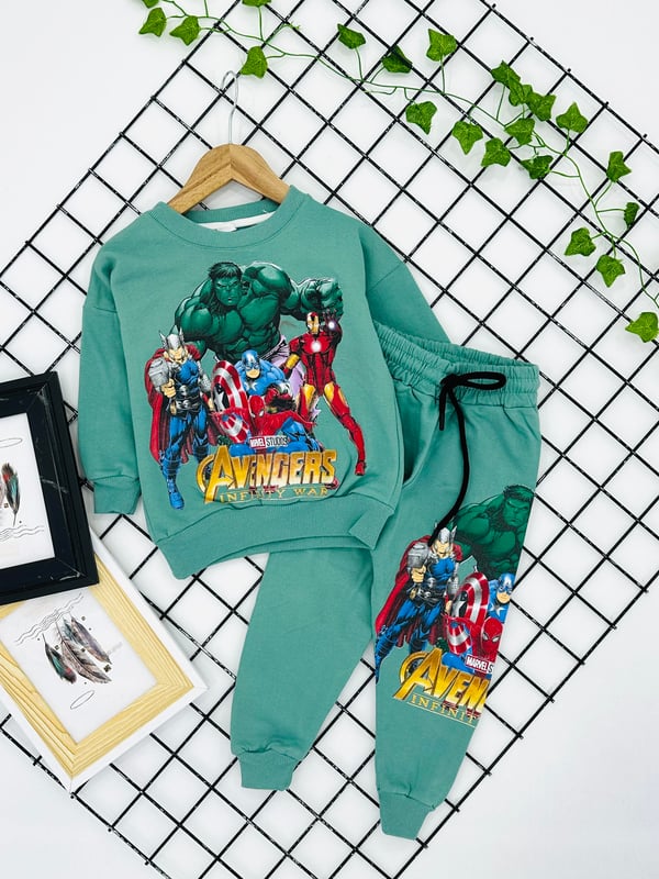 165 Hulk Avengers Yazılı Şardonlu Erkek Çocuk Takım-SU YEŞİLİ