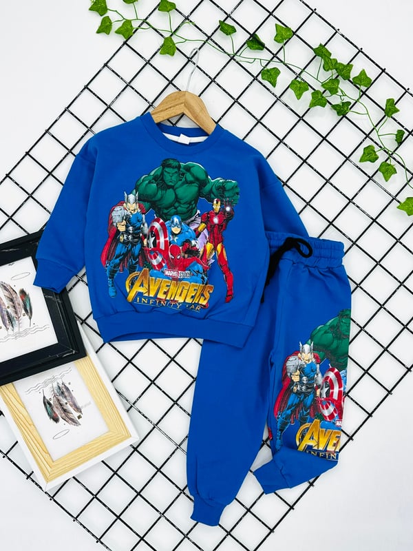 165 Hulk Avengers Yazılı Şardonlu Erkek Çocuk Takım-SAKS MAVİ