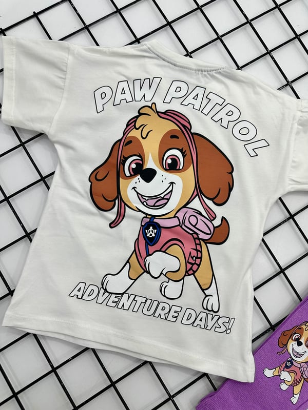 170-3 Paw Petrol Baskılı Kız Çocuk Taytlı Takım-KREM