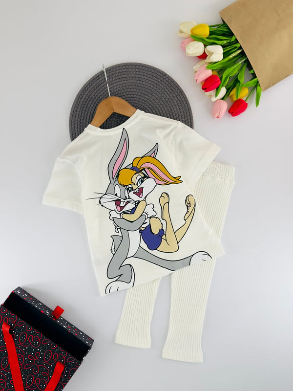18711 Bgsy Buny Baskıkı Kız Çocuk Taytlı Takım-BEYAZ