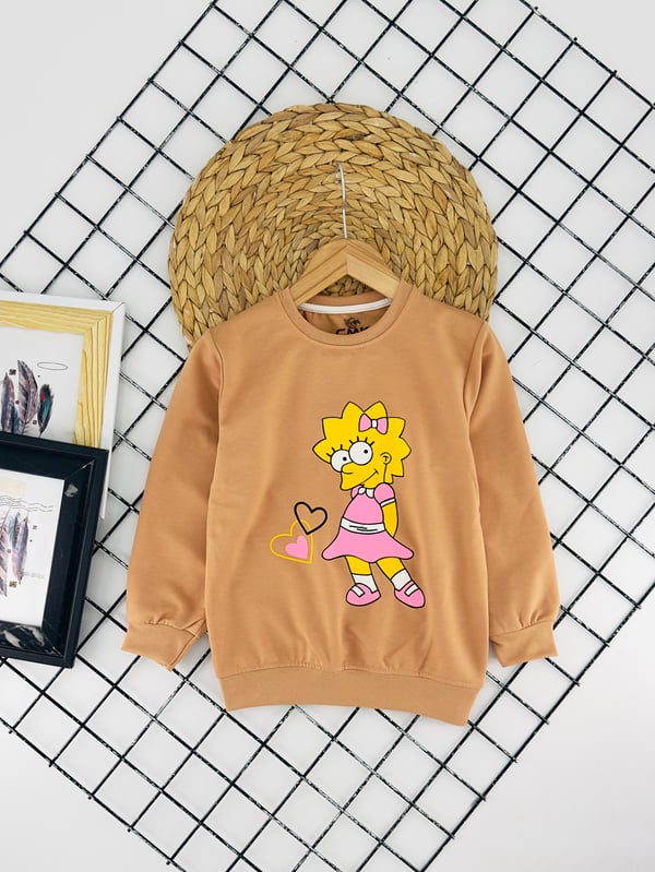 190410 Smps Baskılı Kız Çocuk Penye Sweat-TABA