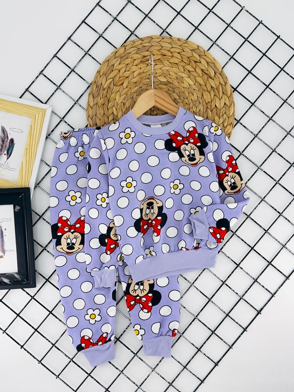2023-8 Mk Papatya Baskılı Kız Çocuk Şardonlu Pijama Takımı-LİLA