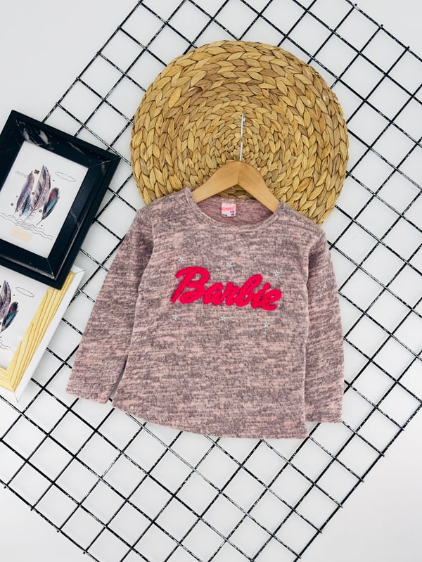 2027-2 Brb Yazılı Yıldız Nakışlı Kız Çocuk Mevsimlik Sweat-PEMBE