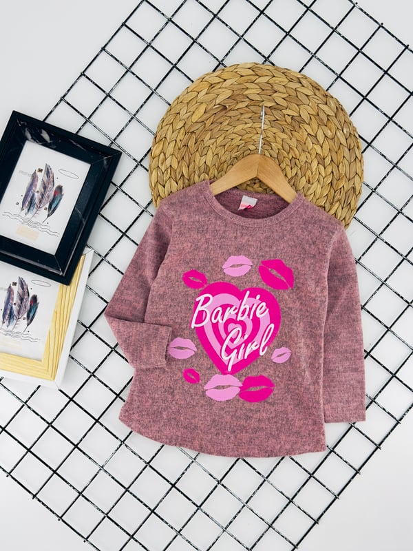 2027-5 Brb Girly Dudak Baskılı Kız Çocuk Sweat-KOYU PEMBE