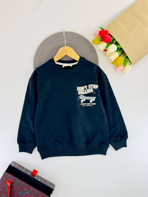 21602 Dont Stop Rolling Yazılı Erkek Çocuk Sweat-SİYAH