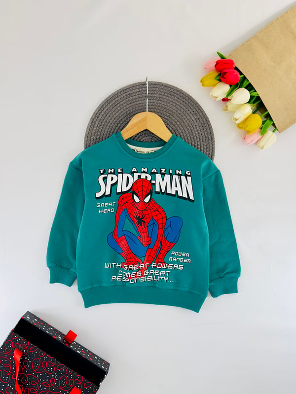 21603 Spıder-man Baskılı Erkek Çocuk Sweeat-YEŞİL