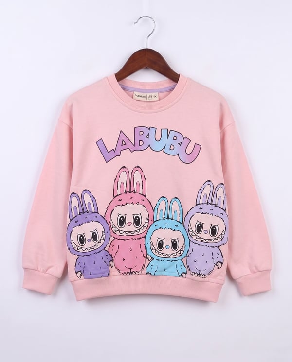 21701 Çoklu Labubu Baskılı Kız Çocuk Sweeat-PEMBE