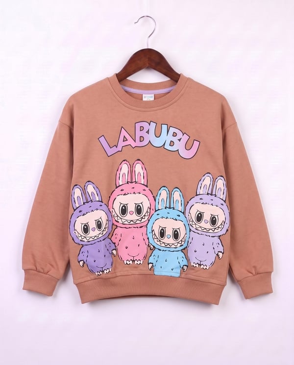 21701 Çoklu Labubu Baskılı Kız Çocuk Sweeat-SOMON