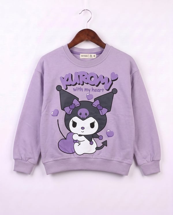 21702 Kuromi Kalp Baskılı Kız Çocuk Sweat-LİLA