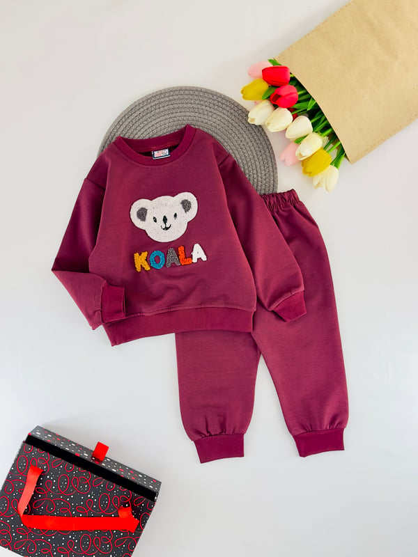 2205-2 Koala Nakışlı Mevsimlik Erkek Çocuk Takım-BORDO