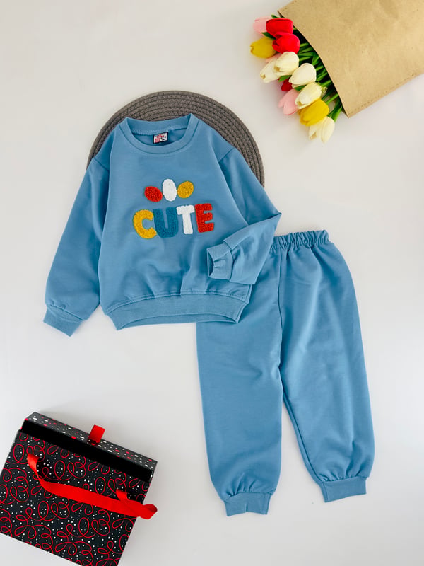 2205-3 Cute Nakışlı Mevsimlik Erkek Çocuk Takım-Bebe Mavisi
