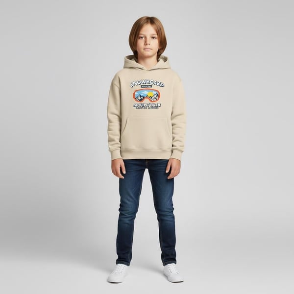 2264234 Adventures Yazılı Gözlük Baskılı Erkek Çocuk Üç İp Sweat-BEJ