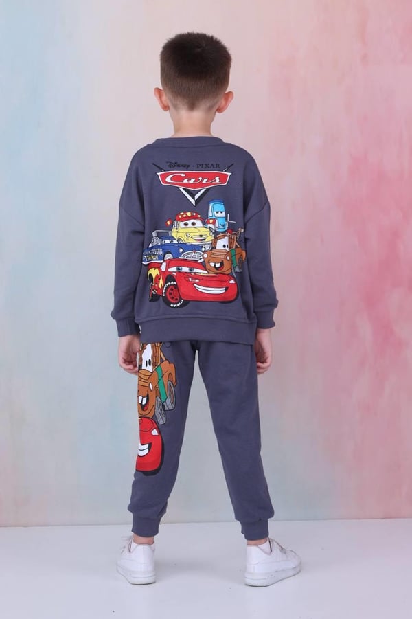 2284 Pixar Cars yazılı Araba baskılı Üç İplik Şardonsuz Erkek Çocuk Takım-FÜME