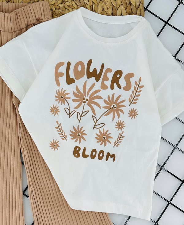 2366 Flowers Çiçek Baskılı Kız Çocuk Takım-BEJ