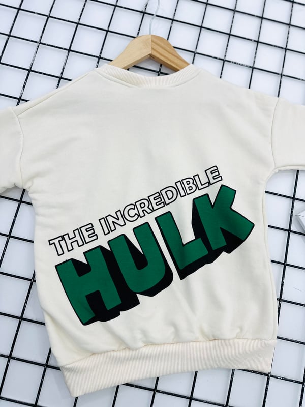 2373-1 Hulk Yazılı Baskılı Erkek Çocuk Şardonsuz Üç İplik Takım-KREM