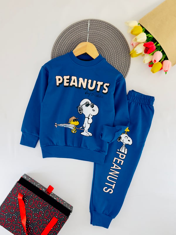 2408-11 Peanuts Yazılı Snoopy Baskılı Erkek Çocuk Takım-LACİVERT