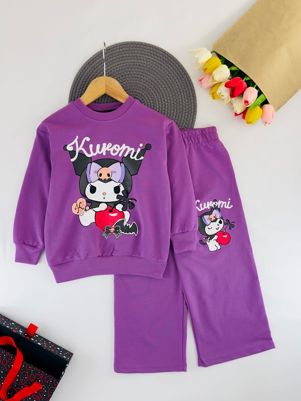 2408-16 Kuromi Baskılı Kız Çocuk Mevsimlik Takım-MOR