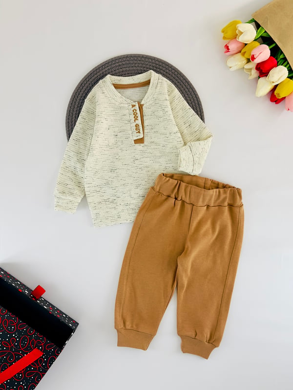 2459-1 Cool Yazılı Jakarlı Erkek Bebek Takım-TABA
