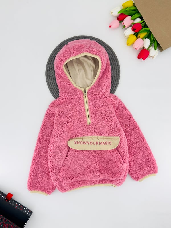 25602 Showyourmagıc yazılı Fermuarlı Kız Çocuk Sweat-PEMBE