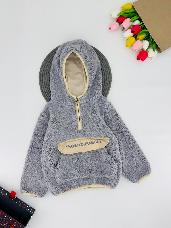 25602 Showyourmagıc yazılı Fermuarlı Kız Çocuk Sweat-GRİ