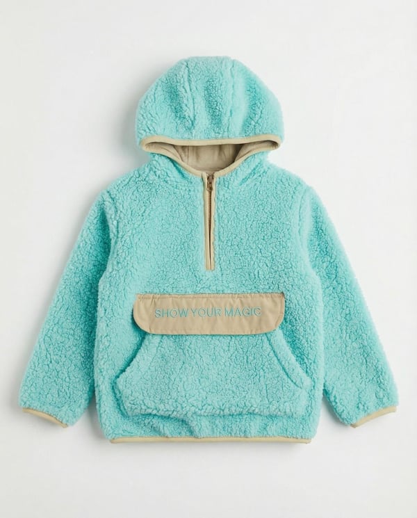 25612 Showyour Yazılı Önü Fermuarlı Kız Çocuk Polar Sweat-SU YEŞİLİ